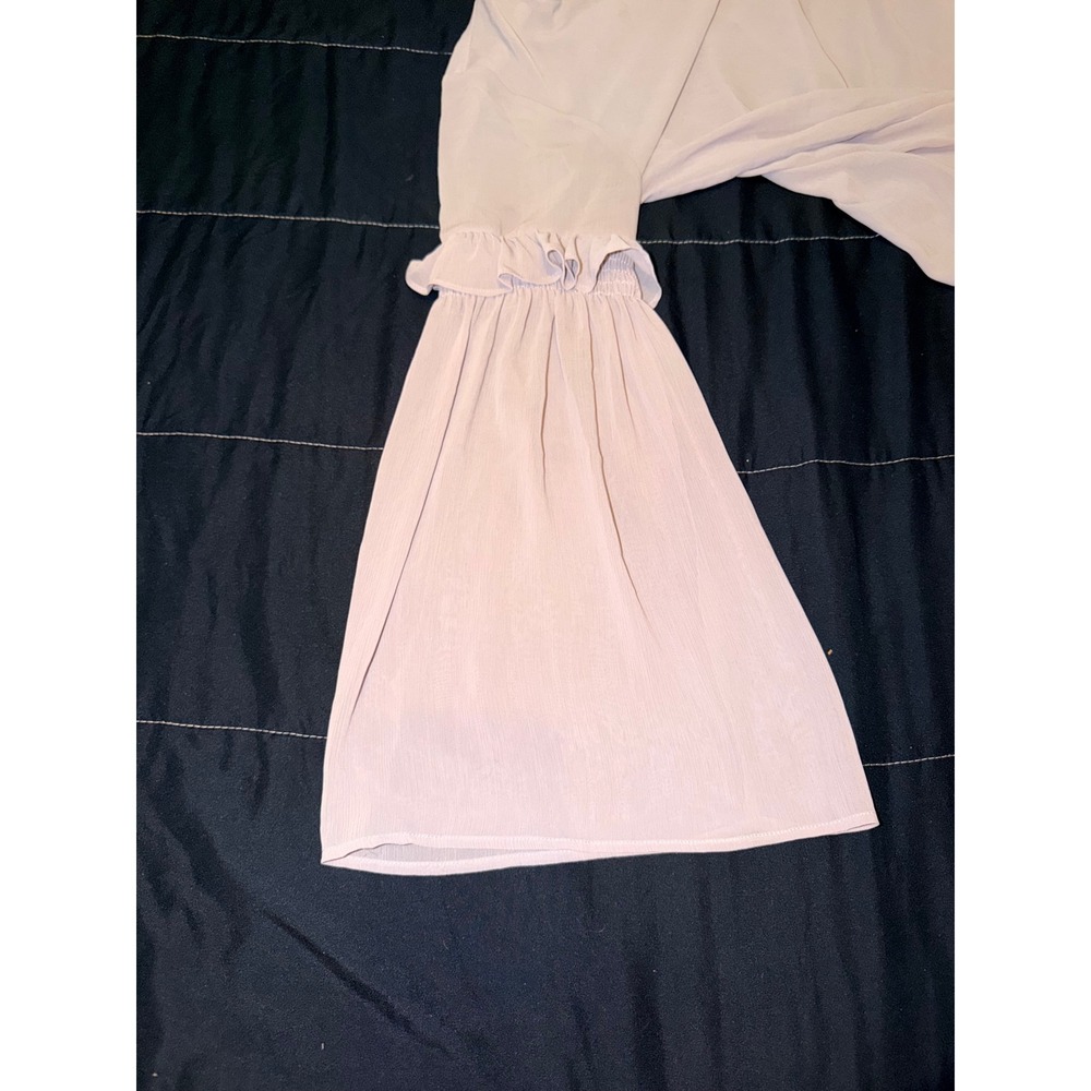 Lavender Ruffle Bell Sleeve Keyhole Chiffon Blouse Purple Womens Top - Picture 5 of 7